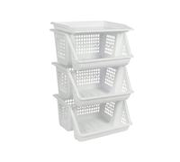 STARLEY-Verdulero apilable Modelo PLFT Color Blanco 3 cestas, 62 x 38 x 29 cm. Cestas portaobjetos apliables, estantes Multiusos para organizar los Espacios domésticos White