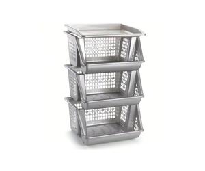 STARLEY-Verdulero apilable Modelo PLFT Color Blanco 3 cestas, 62 x 38 x 29 cm. Cestas portaobjetos apliables, estantes Multiusos para organizar los Espacios domésticos Gray