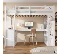 staronce Cama alta para niños, 90 x 200 cm, con estante y espacio de | Con estante, estantes y escalera de seguridad. Cama alta compacta para niños con espacio de almacenamiento para habitaciones
