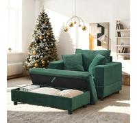staronce Chaise longue de pana con espacio de almacenamiento, color verde esmeralda