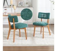 staronce Juego de 2 sillas de comedor Mid-Century con patas de madera maciza, silla acolchada de lino, cómoda silla tapizada para cocina, comedor u oficina, soporta hasta 200 kg, color verde