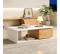 staronce Mesa de centro de 90 x 50 x 30 cm con cajón giratorio de 360 °, mesa de sofá brillante, mesa auxiliar, mesa de salón blanca y aspecto de madera con espacio de almacenamiento abierto