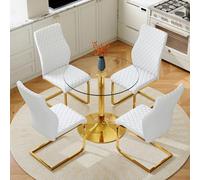 staronce Mesa de comedor con 4 sillas de cristal templado redondo de 85 cm | Cojín de asiento de 5 cm, respaldo inclinado, acolchado de rombos, deslizadores para un movimiento silencioso y respetuoso