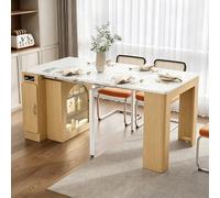 staronce Mesa de comedor extensible e isla de cocina con ruedas, carrito de servicio móvil y aparador, extensible de 83 a 150 cm, con LED y enchufe, mesa de bar o aparador, color natural