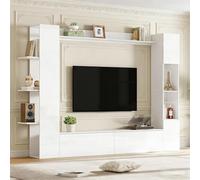 staronce Mueble bajo para TV y sala de estar, 228 x 30 x 170 cm, color blanco, armario compacto para TV con vitrina y estantes abiertos, mesa de televisión brillante, mucho espacio de almacenamiento