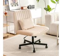staronce Silla de oficina sin reposabrazos - Silla giratoria de altura regulable con ruedas silenciosas y cojín acolchado, tela beige - Silla ergonómica de escritorio para oficina en casa, estudio y