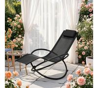 staronce Sillón mecedora con función reclinable, cómoda silla reclinable de textileno y metal, sillón de relax ergonómico para terraza y jardín, negro, hasta 160 kg