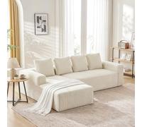 staronce Sofá cama Cloud Couch de 261 cm, pana, beige, con chaise derecho | Sin montaje, superficie de descanso 215 x 65 cm, asientos profundos, combinable, para salón, dormitorio y habitación de