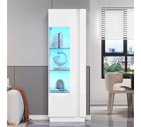 staronce Vitrina con iluminación LED, vitrina alta con puerta acrílica, 5 niveles y estantes de cristal, armario alto para salón, tablero de partículas, 60 x 40 x 180 cm, color blanco