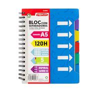 Starplast Bloc Libreta A5 Con Separadores - Cuadriculado 5x5mm, Espiral metálica, tapa plástico, 120 hojas, 4 colores - Azul
