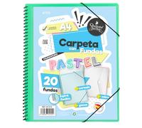 Starplast Carpeta Con Fundas Espiral Flexible - 20 fundas transparentes, A4, cierre elástico, tapa polipropileno, portada personalizable, para uso Escolar y Oficina - color Verde Pastel