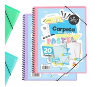 Starplast Carpeta Con Fundas Espiral Flexible - 20 fundas transparentes, A4, cierre elástico, tapa polipropileno, portada personalizable, para uso Escolar y Oficina - Pack 2 Surtido