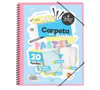 Starplast Carpeta Con Fundas Espiral Flexible - 20 fundas transparentes, A4, cierre elástico, tapa polipropileno, portada personalizable, para uso Escolar y Oficina - color Rosa Pastel