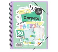Starplast Carpeta Con Fundas Espiral Flexible - 30 fundas transparentes, A4, cierre elástico, tapa polipropileno, portada personalizable, para uso Escolar y Oficina - color Lila