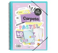 Starplast Carpeta Con Fundas Espiral Flexible - 40 fundas transparentes, A4, cierre elástico, tapa polipropileno, portada personalizable, para uso Escolar y Oficina - color Azul Pastel