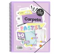 Starplast Carpeta Con Fundas Espiral Flexible - 40 fundas transparentes, A4, cierre elástico, tapa polipropileno, portada personalizable, para uso Escolar y Oficina - color Lila