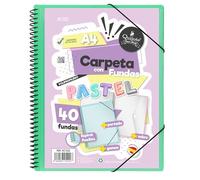 Starplast Carpeta Con Fundas Espiral Flexible - 40 fundas transparentes, A4, cierre elástico, tapa polipropileno, portada personalizable, para uso Escolar y Oficina - color Verde Pastel