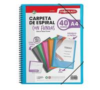 Starplast Carpeta Con Fundas Espiral Flexible - 40 fundas transparentes, A4, cierre elástico, tapa polipropileno, portada personalizable, para uso Escolar y Oficina - color Azul