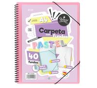Starplast Carpeta Con Fundas Espiral Flexible - 40 fundas transparentes, A4, cierre elástico, tapa polipropileno, portada personalizable, para uso Escolar y Oficina - color Rosa Pastel