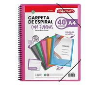 Starplast Carpeta Con Fundas Espiral Flexible - 40 fundas transparentes, A4, cierre elástico, tapa polipropileno, portada personalizable, para uso Escolar y Oficina - color Rosa