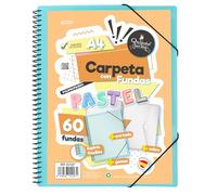Starplast Carpeta Con Fundas Espiral Flexible - 60 fundas transparentes, A4, cierre elástico, tapa polipropileno, portada personalizable, para uso Escolar y Oficina - color Azul Pastel