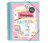 Starplast Carpeta Con Fundas Espiral Flexible - 80 fundas transparentes, A4, cierre elástico, tapa polipropileno, portada personalizable, para uso Escolar y Oficina - color Azul Pastel