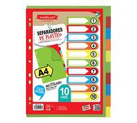 Starplast Pack 10 Separadores Flúor - Para Carpeta o Archivador 2-4 Anillas, Organizadores, Polipropileno, Índice, Multitaladro, Clasificador, uso Escolar o de Oficina.