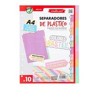 Starplast Pack 10 Separadores Pastel - Para Carpeta o Archivador 2-4 Anillas, Organizadores, Polipropileno, Índice, Multitaladro, Clasificador, uso Escolar o de Oficina.