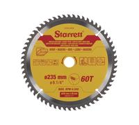 Starrett Hoja de sierra circular TCT de 235 mm para madera, 60 dientes, orificio de 16/19/25 mm
