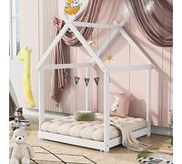 STARTOGOO Casa 90x200 niños y niñas niño de Madera Maciza Cama Convertible al Suelo con somier de Listones Blanco, Single