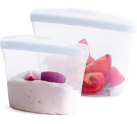 Stasher Bolsa de almacenamiento de silicona reutilizable, paquete de 2 cuencos (transparentes), recipientes de preparación de alimentos, almuerzo, viajes, maquillaje, bolsa de gimnasio, congelador,