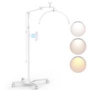 STASUN Lámpara de Pestañas Media Luna, Lámpara LED Plegable, Lámpara de Pie Regulable de 28 Pulgadas y 40W con Soporte para Teléfono para Extensiones de Pestañas, para Técnicas de Uñas- Blanco