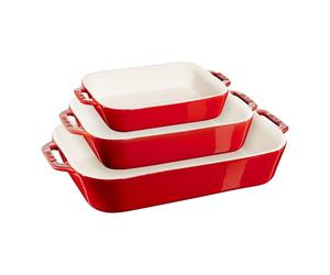Staub 3-Piece Rectangular Ceramic Bakeware Set, Cherry Red