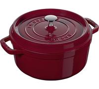 STAUB Asador/Cocotte de hierro fundido, Redondo 24 cm, 3,8 L, Burdeos | Con tapa de efecto lluvia de aromas, Fabricado en Francia, Apto para todo tipo de cocinas, Rojo-Burdeos