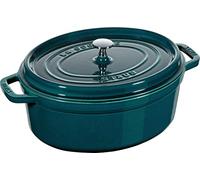 STAUB Cocotte, olla de hierro fundido, apta para todo tipo de cocinas incl. inducción, ovalada, 31 cm, 5,5 L, Made in France, azul petróleo
