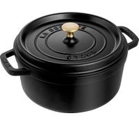 STAUB Cocotte, olla de hierro fundido, apta para todo tipo de cocinas incl. inducción, redonda, 24 cm, 3,8 L, Made in France, negro