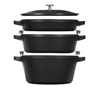 Staub Set de ollas y sartenes apilables, 5 piezas, hierro fundido, negro