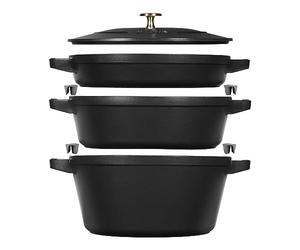 STAUB La Cocotte - Juego de cacerolas (3 piezas, hierro fundido), color negro