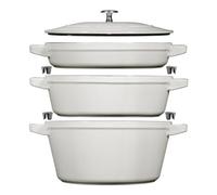 STAUB La Cocotte - Juego de cacerolas (3 piezas, redondas, hierro fundido, trufa blanca)