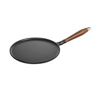 Staub Pans Crepera con mango de madera 28 cm, Hierro fundido, Negro