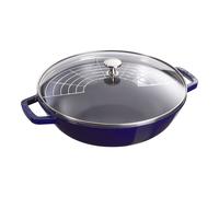 Staub Specialities Wok con tapa de cristal 30 cm, Hierro fundido, Azul oscuro