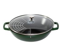 Staub Wok de 30 cm con tapa de vidrio, hierro fundido, verde albahaca