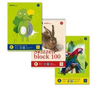 Staufen Green zestaw artystyczny DIN A4 z 1 blokiem rysunkowym, 1 blokiem do kolorowania i 1 szkicownikiem
