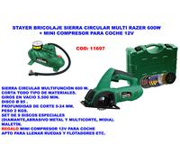 STAYER Kit de Bricolaje Multirazer con Sierra Circular 600W y Mini Compresor 12V