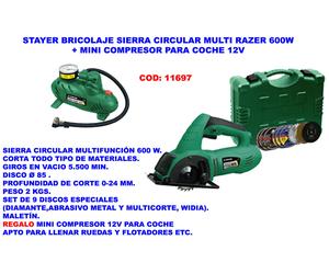 STAYER Kit de Bricolaje Multirazer con Sierra Circular 600W y Mini Compresor 12V