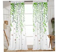 StaZamor 2 Paneles de Cortinas Transparentes con Estampado de Hojas Verdes de 79x39 Pulgadas, Cortinas de Gasa para Ventana para Sala de Estar, Dormitorio, decoración estética botánica