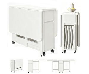 STDZQCWY Juego De Mesa De Comedor Plegable Extensible De 1,3 M, con Cajón De Almacenamiento Y Ruedas Giratorias con Bloqueo, Y 4 Sillas Plegables De Madera De Caucho, Escritorio Multifuncional White