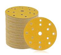STEBRUAM 50 piezas Discos de lija 150mm de Papeles de Lija 60/80/120/180/400 grano (10 de cada uno) 15 agujeros Ideal para Lijadora Excéntrica y Lijadora Orbital - Amarillo