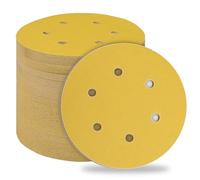 STEBRUAM Discos de Lija de 150mm,50 Piezas Autoadhesivos Papel de Lija Abrasivos Papel de lija de 150 Granos para Lijadora Orbital Excéntrica Amarill