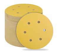 STEBRUAM Discos de Lija de 150mm,50 Piezas Hook and Loop discos abrasivos Papel de Lija Abrasivos Papel de lija de 400 Granos para Lijadora Orbital Excéntrica color amarill